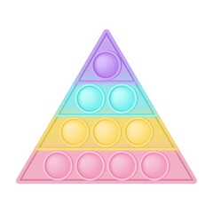 Popit figure triangle as a fashionable silicon toy for fidgets. Addictive anti stress toy in pastel rainbow colors. Bubble anxiety developing pop it toys for kids. Vector illustration isolated on