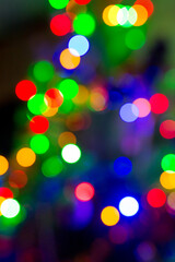 blurred background is Christmas lights. glare from lens is a beautiful New Year's bokeh. concept is a festive atmosphere.