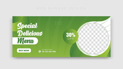 Food Web banner design for restaurant Business horizontal Menu and Facebook cover Vector Template