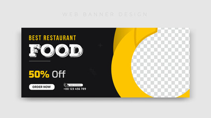 Food Web banner design for restaurant Business horizontal Menu and Facebook cover Vector Template