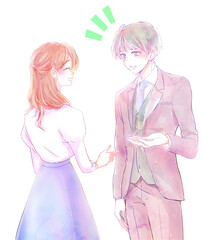 和やかな雰囲気の男性従業員と女性客