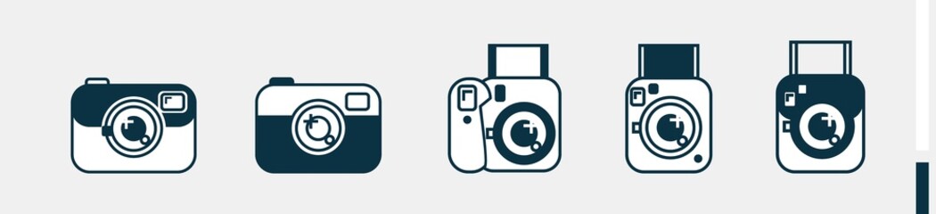 Photo camera and mini camera icon. Photo and video equipment set line icons. Photography concept icon