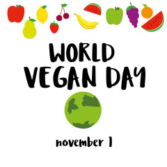 Illustration of World Vegetarian Day for social media post , postcard, banner, greetingcard, emblem, sticker, flyer. World Vegan Day poster.  1 november