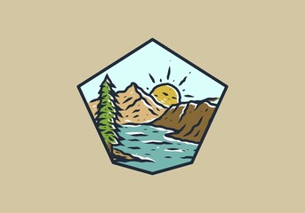 Lake and mountain illustration drawing
