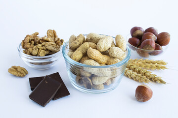 Close-up on food allergens on the white  background. Food allergy concept.