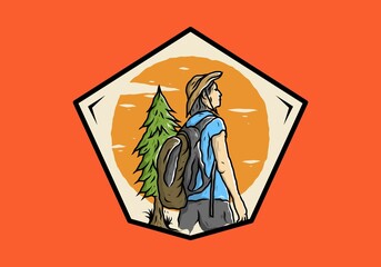 Colorful backpacker man illustration drawing