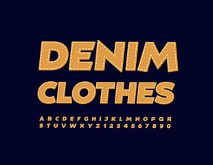 Vector trendy Signboard Denim Clothes. Jeans texture Font. Creative Alphabet Letters and Numbers for Fashion store