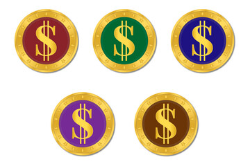 Currency symbols signs casino coins. Vector illustration.	
