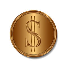 Coin with symbol dollar. Vector illustration.	
