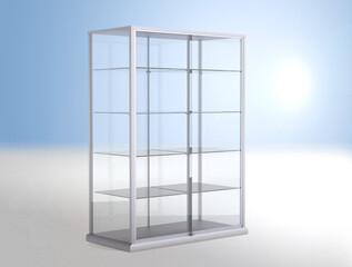 empty design glas showcase in a blue background