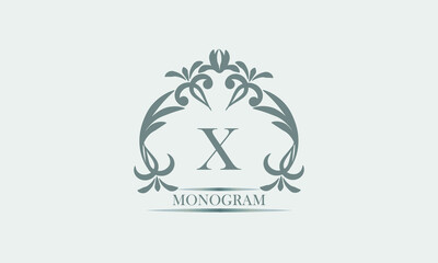 Graceful monogram in gray tones with the inscription and the letter X. Exquisite sign, logo of a restaurant, boutique, hotel, business