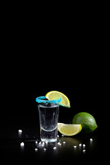 aperitif is an alcoholic cocktail made from various ingredients. Cocktail - one glass on a black background. concept is a holiday party.
