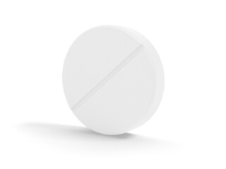White pill isolated on white background. 3d illustration.