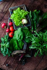 vegetables on a wooden table