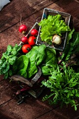 vegetables on a wooden table