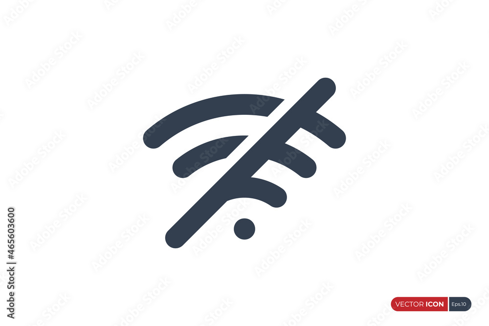 Poster no internet connection icon. simple wifi signal icon with prohibition symbol isolated on white backg