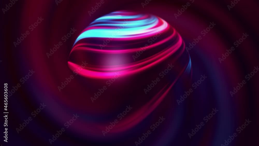 Poster abstract spinning energy ball with colorful curving stripes of light on its surface. motion. unknown