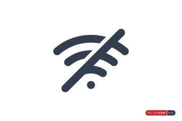 No Internet Connection Icon. Simple Wifi Signal Icon with Prohibition Symbol isolated on White Background. Flat Vector Icon Design Template Element for Web and Mobile Button.