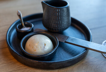 Garlic butter ball served for bread in modern restaurant