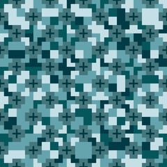 Abstract geometric pattern of squares with crosses. Seamless mosaic and tile. Vector illustration