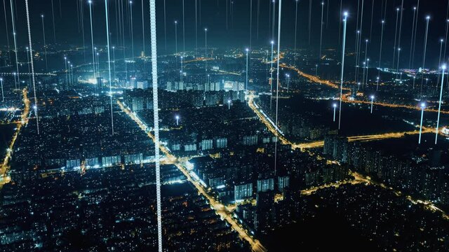 smart Connected city skyline. Futuristic network concept, city Technology