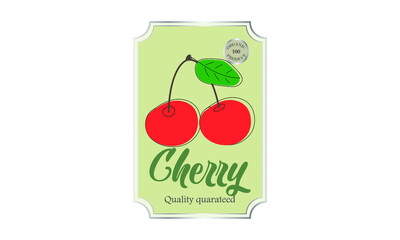Emblem, food label cherry. Bioproduct packaging. Natural product.