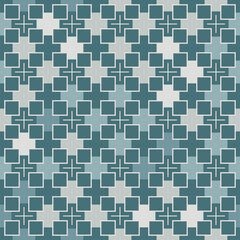 Abstract geometric pattern of squares with crosses. Seamless mosaic and tile. Vector illustration