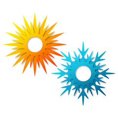 Red sun heating and blue snowflake cooling, air conditioner symbol