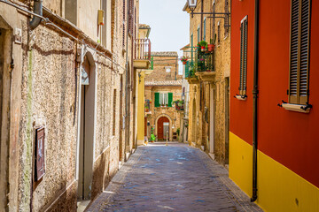 Fototapeta premium Streets and alleys in old town of Atri, medieval pearl near Teramo, Abruzzo, Italy. It's one of the oldest medieval town in Abruzzo