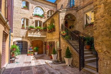 Streets and alleys in old town of Atri, medieval pearl near Teramo, Abruzzo, Italy. It's one of the oldest medieval town in Abruzzo