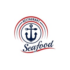 Vintage Anchor Restaurant Logo. With anchor, spoon, fork, fish, and seafood icon. Premium and luxury logo design template