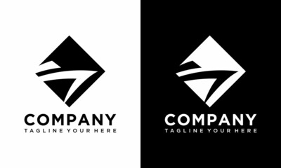 Design vector logo, rectangular icon and boat vector design template on a black and white background.