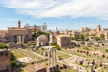 Fototapeta na wymiar Landscape of the Roman Forum from the Palatine Hill - Rome