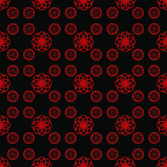 free-flowing pattern in the form of a symmetrical mesh of ornament in red-black tones for prints on fabrics, packaging, clothes and for decorating interior backgrounds, postcards, banners