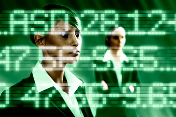 Business women with green data, cgi