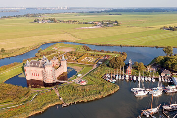 Aerial from castle Muiderslot at the IJsselmeer in the Netherlands