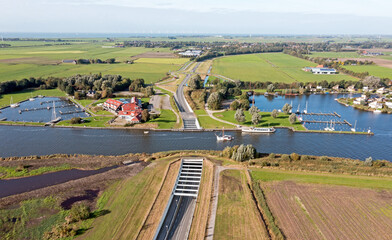 Aerial from aquaduct Galamadammen in Friesland the Netherlands