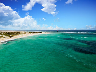 Fototapeta na wymiar Aerial from Boca Grandi Beach on Aruba island in the Caribbean Sea