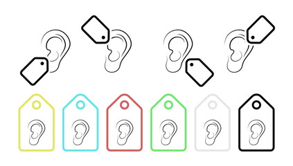 Ear, sense, sound, human hand drawn vector icon in tag set illustration for ui and ux, website or mobile application