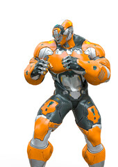 futuristic astronaut is ready for fight in white background