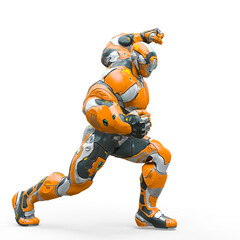 futuristic astronaut is ready for war in white background