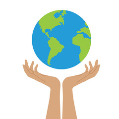 Save the planet. Hands holding globe, earth. Earth day concept. Earth day vector illustration for poster, banner, web.