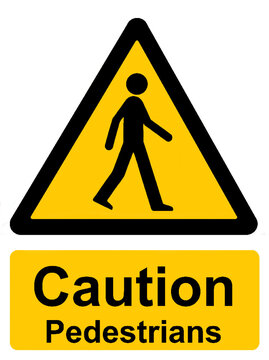 Caution Pedestrians crossing yellow warning sign