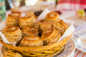 fresh savory pastries made from pork bacon