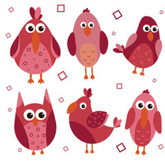 Obraz premium set of cute cartoon colored birds in hand drawn style raster illustration. lovely baby pictures for decor