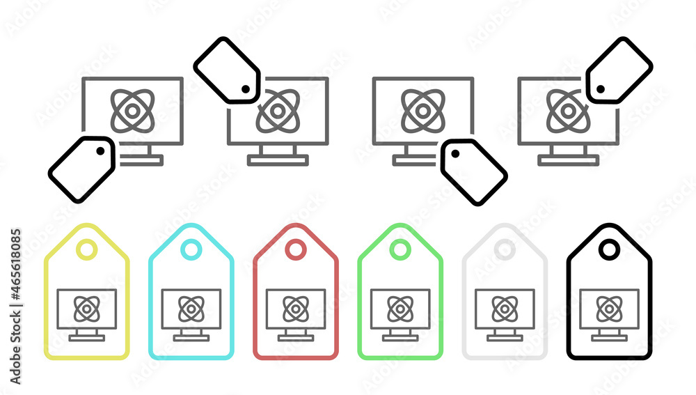Poster computer, atom vector icon in tag set illustration for ui and ux, website or mobile application