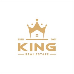 King Queen Crown House Real Estate Premium Apartment Building Luxury Elegant logo design in gold color