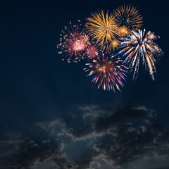 Holiday background  with fireworks in sky