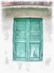 Ancient architecture of Thailand watercolor style illustration impressionist painting.