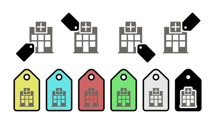 Hospital vector icon in tag set illustration for ui and ux, website or mobile application 